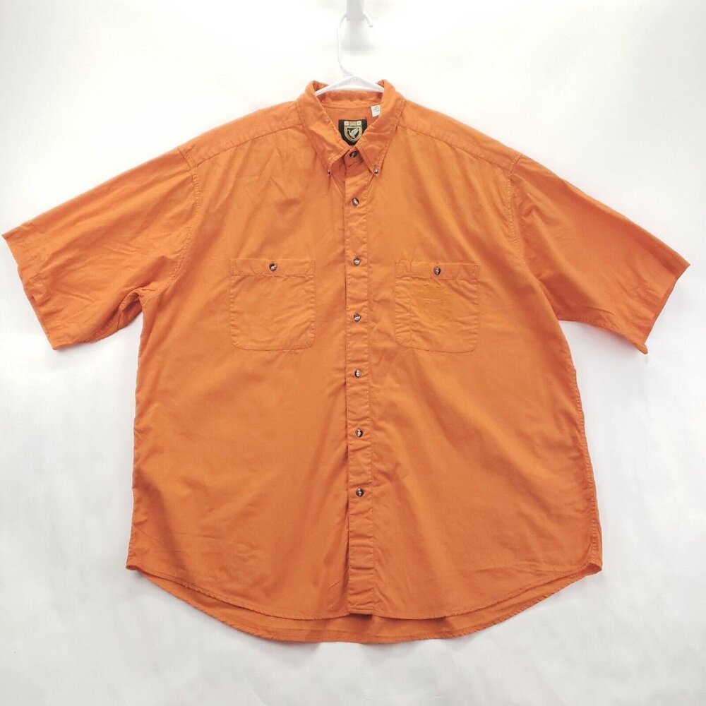 Ducks Unlimited Shirt Mens XL Orange Cotton Short Sleeve Pockets Button-Down
